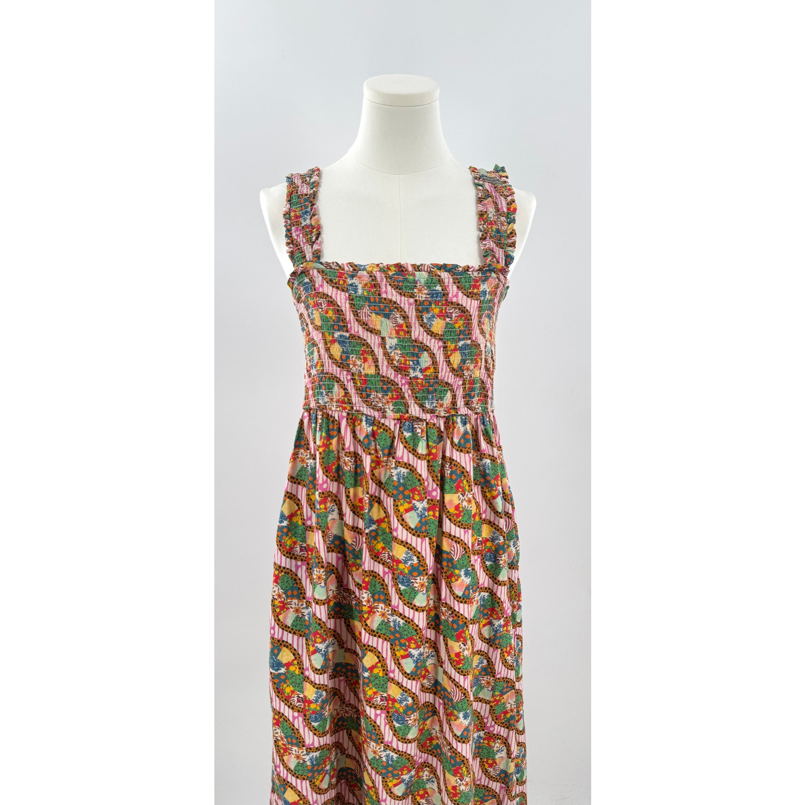 Rhode Smocked Maxi Dress Sleeveless Patchwork Print Cotton Small Cottagecore S